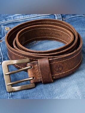 Timberland Genuine Leather Brown Belt Size 40 Distressed